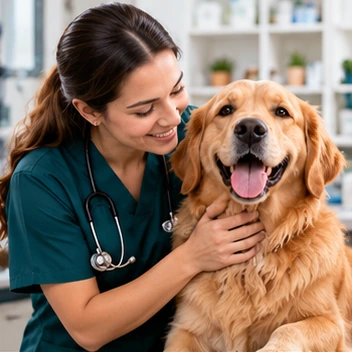 Veterinarian caring for a dog